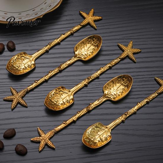 Portable Spoons for Food Photography Vintage Carved Coffee Spoon, Flower/Dragonfly/Bird/Starfish Topper, Zinc Alloy Decorative Tableware Breakfast