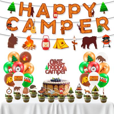 Outdoor Camp Atmosphere Decoration Flag Balloon Cake Plug-In Set Camping Party Arrangement Supplies