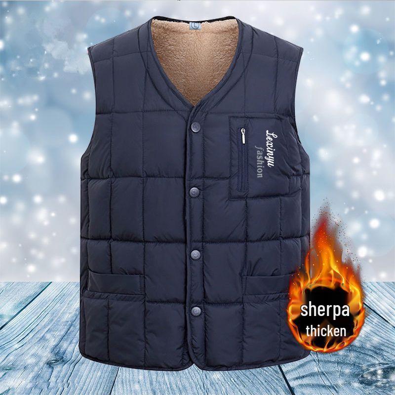 

Men s Winter Fleece-Lined Vest - Thick, Stand-Up Collar Sleeveless Top for Middle-Aged & Elderly, Plus Size, Dad s Wear XL Темно-синій