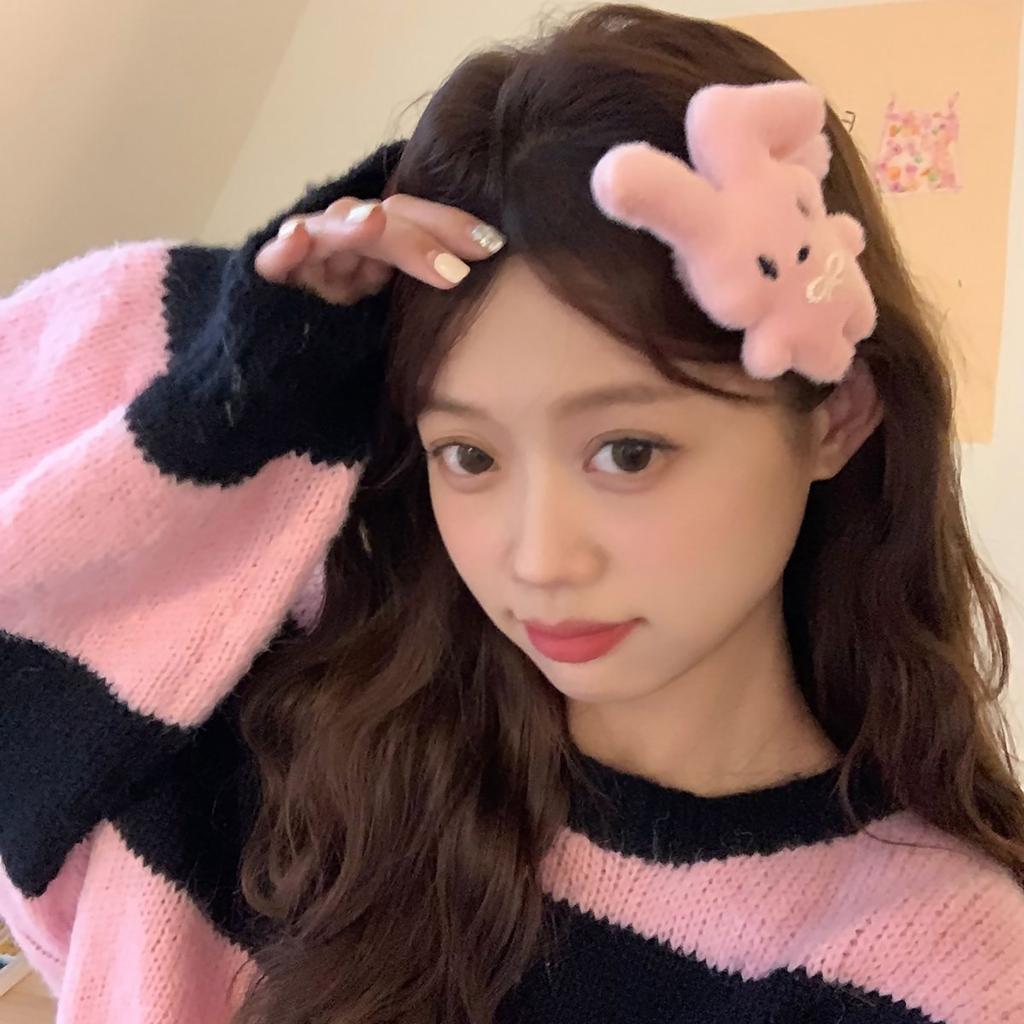 Plush Rabbit Shape Hair Clip/Hair Rope/Hair Claw Christmas Carnival Hair Rope for Woman Teens Taking Photo Non Slip