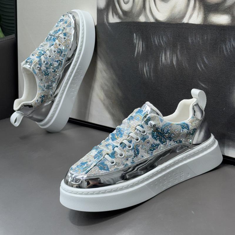 

Обувь в стиле легкой роскоши с горячими бриллиантами, мужская обувь, весенние дышащие низкие кроссовки, повседневная обувь на мягкой подошве 38 синий