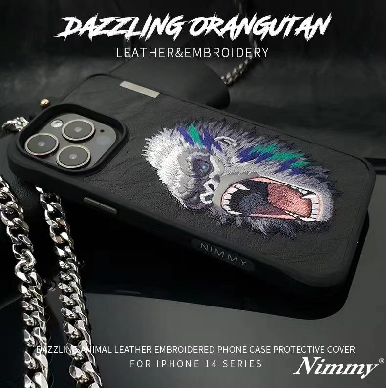3D Embroidered Cute Wolf Tiger eagle lionr Leather Phone Case For iPhone 15 Pro Max Case Protective Cover For iPhone 15 Pro Case