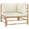 vidaXL 4-tlg. Garten-Lounge-Set mit Cremeweißen Kissen Bambus