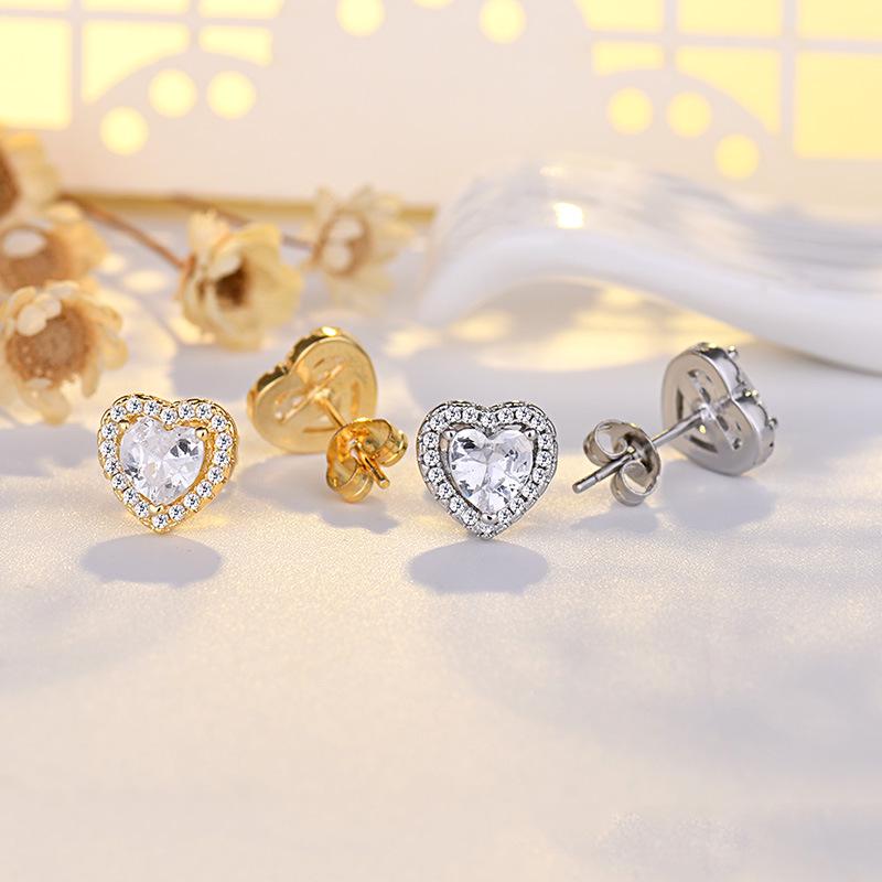 Elegant S925 Sterling Silver Needle Earrings with Micro-paved Zircon Heart Studs - Fresh Women's Fashion Jewelry.