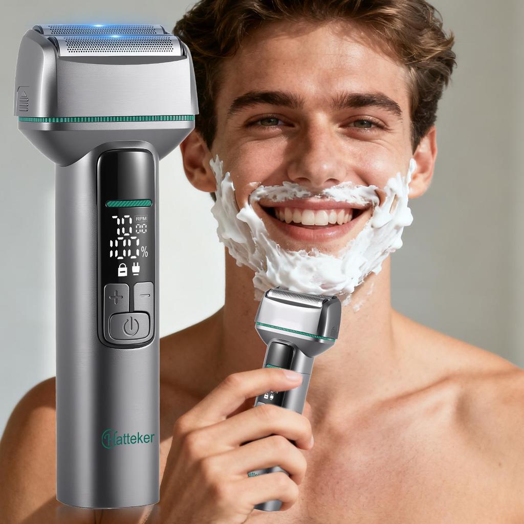 Hatteker Cordless Rechargeable Shaver with Floating Dual Foil 3-Speed Adjustable Wet & Dry Smooth Home Shaving Electric Razor