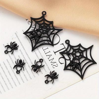 6 stuks Gothic Black Spider Hollow Alloy Charms Y2k Spider Web Hallowmas Hangers voor Ketting Oorbel DIY Sieraden Maken