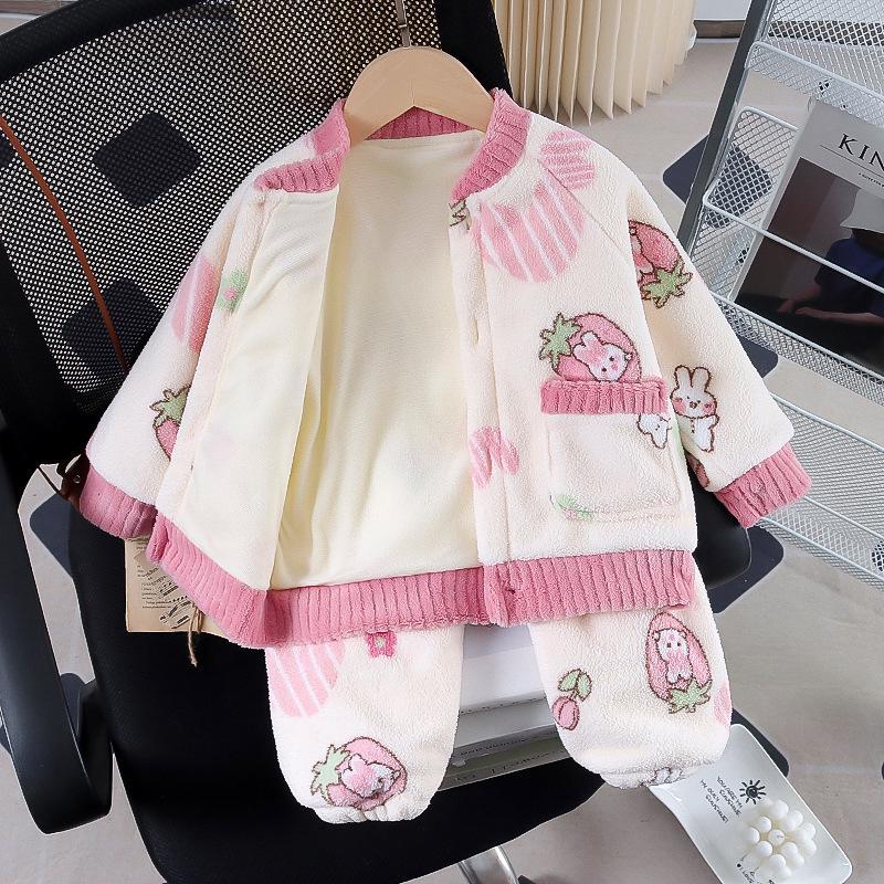 Infant Girls' Flannel Pajama Set - Autumn/Winter Toddler Homewear, Two-Piece