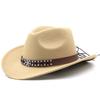 Metal belt brown western cowboy hat autumn and winter woolen felt hat men's and women's European and American top hats outdoor riding cowboy hat