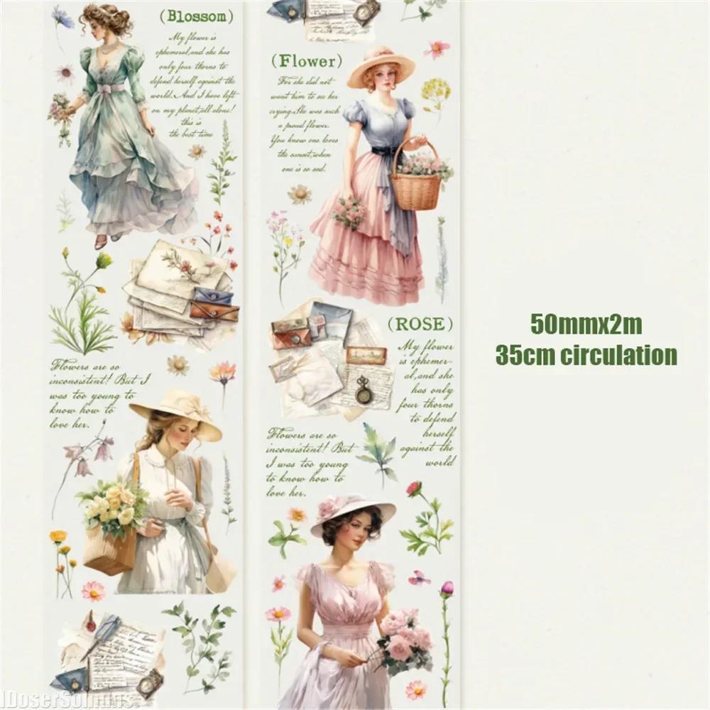 5cm*2m Creative Flower PET Tape For Collage Junk Journal Scrapbooking Diy Diary Album Material Masking Tape Stickers