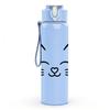 1PC Cute Cat Face Outline Print 750ml Color Plastic Sports Water Bottle Leakproof Flip Straw Lid Suitable for Sports Office Home Use
