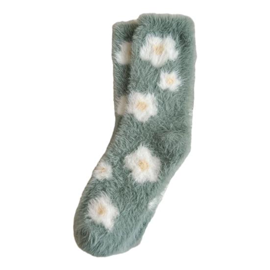 Dámské chlupaté ponožky s posádkou Zimní teplé plyšové ponožky Roztomilý vzor srdce a mašle Měkké ponožky pro dívky na doma, na lenošení, na ven