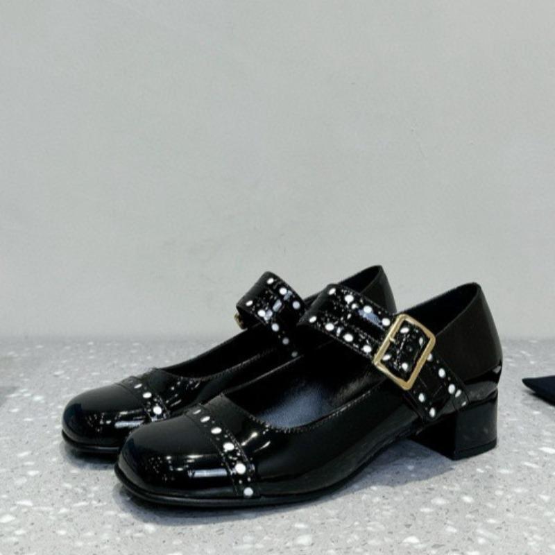 Fashion Women's Coarse Heel Shoes Spring New Square Head Shallow Mouth Waterproof, Anti-slip and Wear-resistant Low-top Shoes