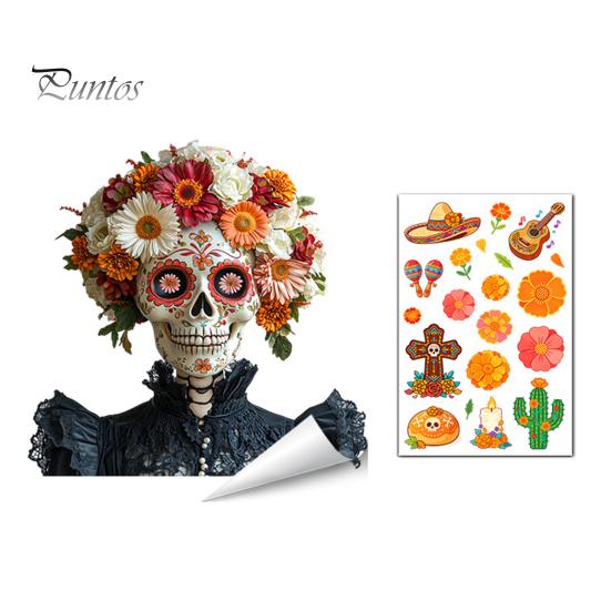 Durable Sunproof Glass Stickers Day of The Dead Window Clings, Halloween Double-Sided Skull Sticker, Versatile Indoor Outdoor Decorations Colorful