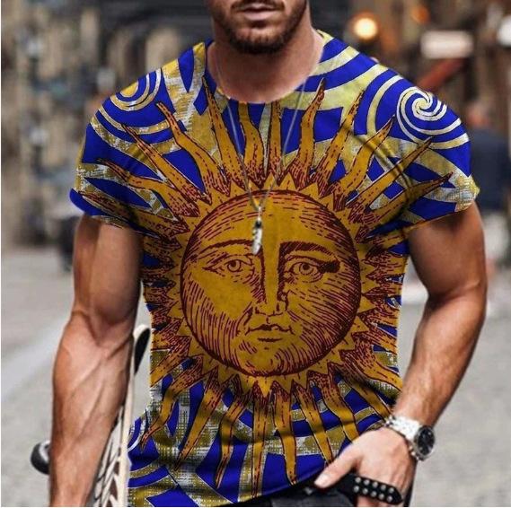 Men's Summer Casual 3D Printing Street Tide High Street Fashion Short Sleeve Sublimation T-Shirt Top