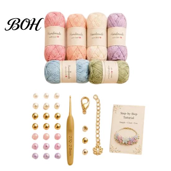 Friendship Bracelet Kit DIY Nature-Inspired Crochet Kit, 3D Animals Plants Hand-Crocheted Jewelry Making Flower Maple Dragonfly Butterfly Set,
