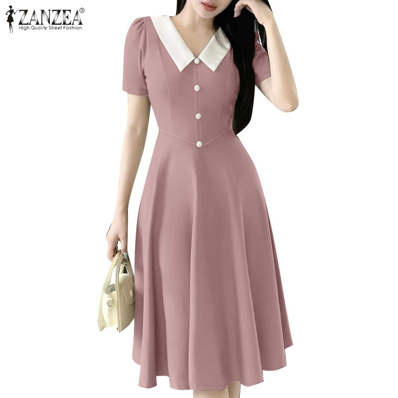 ZANZEA Dámské letní ležérní patchworkové šaty s krátkým rukávem a výstřihem do V