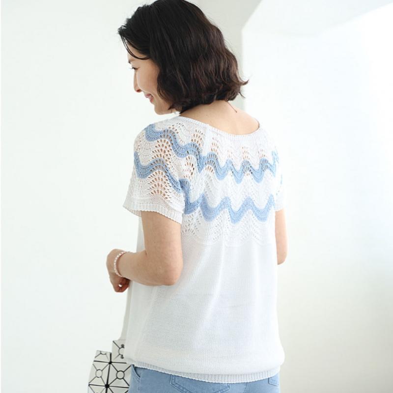 Shiz Madam Long Sleeve Tee Cotton Linen Punching Wave T57546