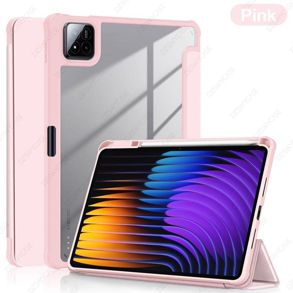 Étui pour Pad 7/8 Pro/Pad 7/8 11,2 pouces, avec Support pour Stylet Coque Housse Housse Antichoc avec Coque Arrière Transparente Claire rose