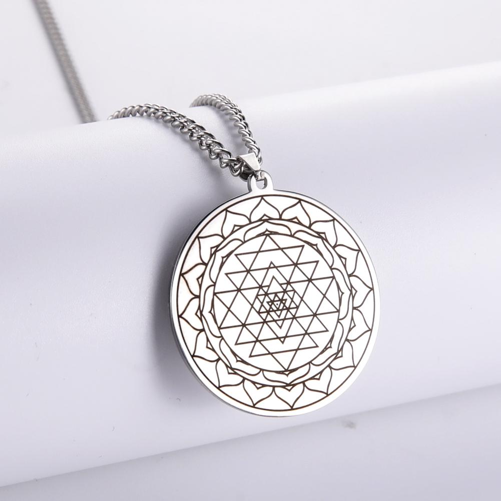Dawapara Sri Yantra Mandala Sacred Geometry Pendant Necklace Chakra Energy Necklace Meditation Spiritual Jewelry Stainless Steel