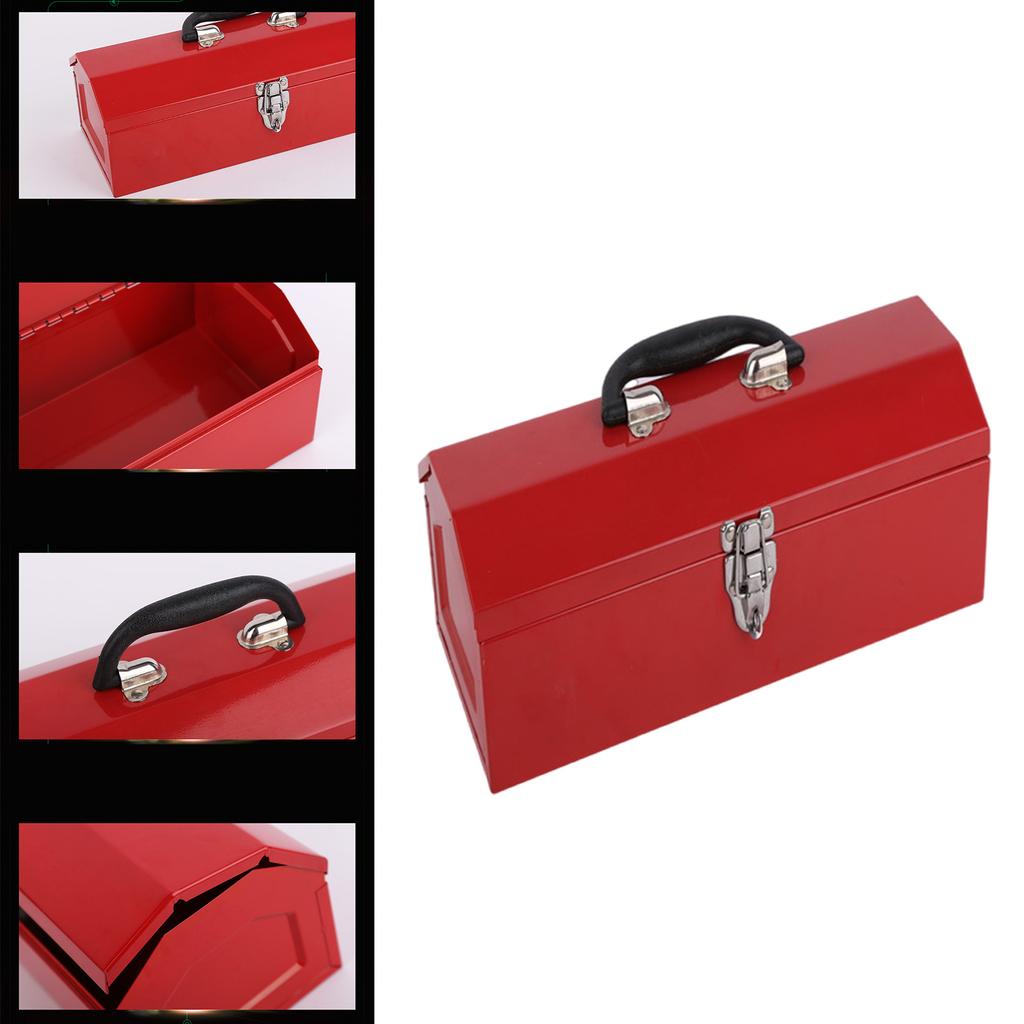 Portable Red Metal Tool Box Hip Roof Style Tool Organizers for Mechanics and DIY Enthusiasts with Single Layer Design