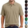Men's Knit Short Sleeve Polo Shirt Golf Breathable Athletic Collared Top with Chest Pocket for Casual and Sportswear