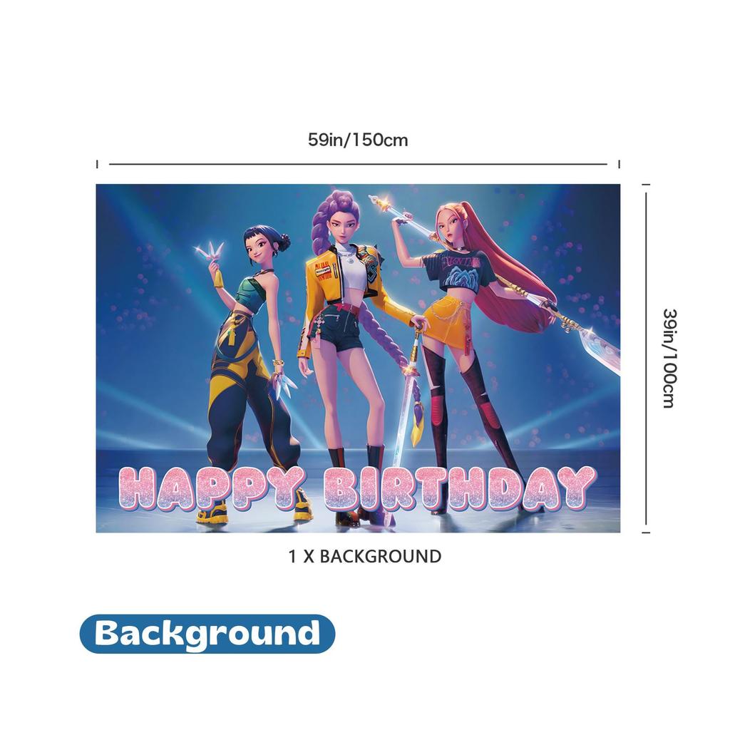 D-Demon H-Hunters Disposable Party Cutlery Set Banner, Balloons, Cake Topper, Swirls Daughter's Birthday Gifts Party Decorations