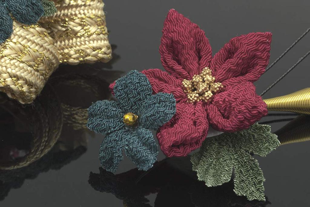 SOUBIEN Hair Ornament Set for Graduation and Perfect for Furisode and Hakama Features Red Chrysanthemum and Ping Pong Flower Braided and Made in