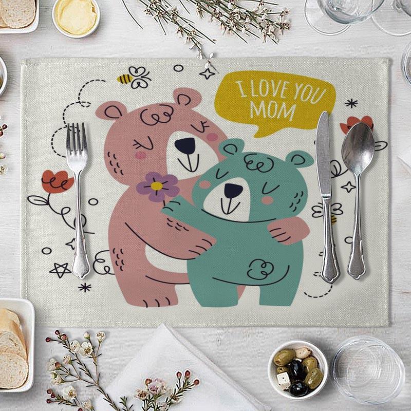 Cotton Linen Fabric Table Mats Children's Cute Animal Style Pattern 01 Placemat Family Dinner Tableware Kitchen Table Mat