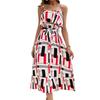 New elegant trend ruffle edge colorful geometric print suspender dress