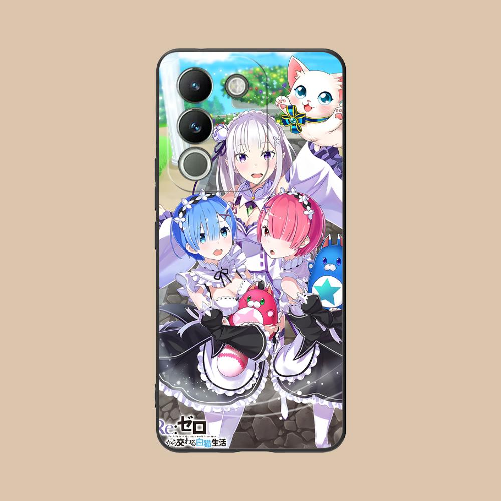 ReZero Rem Ram Matte TPU Mobile Phone Case for VIVO Y77 76 75 74 73 72 58 56 55 51 50 38 36 Y19 Y18 Y03 Y01 5G Colorful Cover