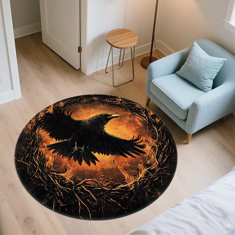 Crow,Round Area Rug,Carpet Rug for Living Room Bedroom Sofa Playroom Decor,Non-slip Floor Mat