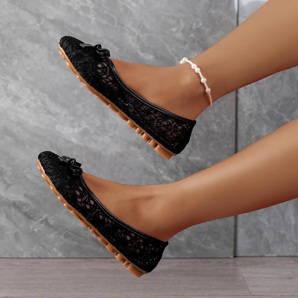 2025 New Women Flats Shoes Summer Ballet Flats Bow Women Shoes Slip on Sweet Hollow Flat Shoes Female Zapatos De Mujer