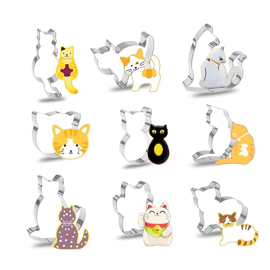 9 Piece Cat Cookie Cutters Set Stainless Steel Perfect for Kids Party Halloween Christmas Easy To Use and Clean