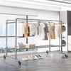 DANLE Heavy Duty Galvanized Double Clothes Rack with Wheels