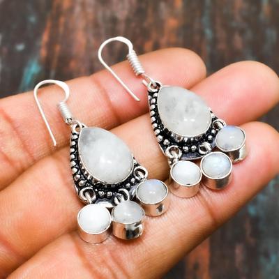 Beautiful Rainbow Moonstone, Gemstone Handmade Jewelry 925 Sterling Silver Earring
