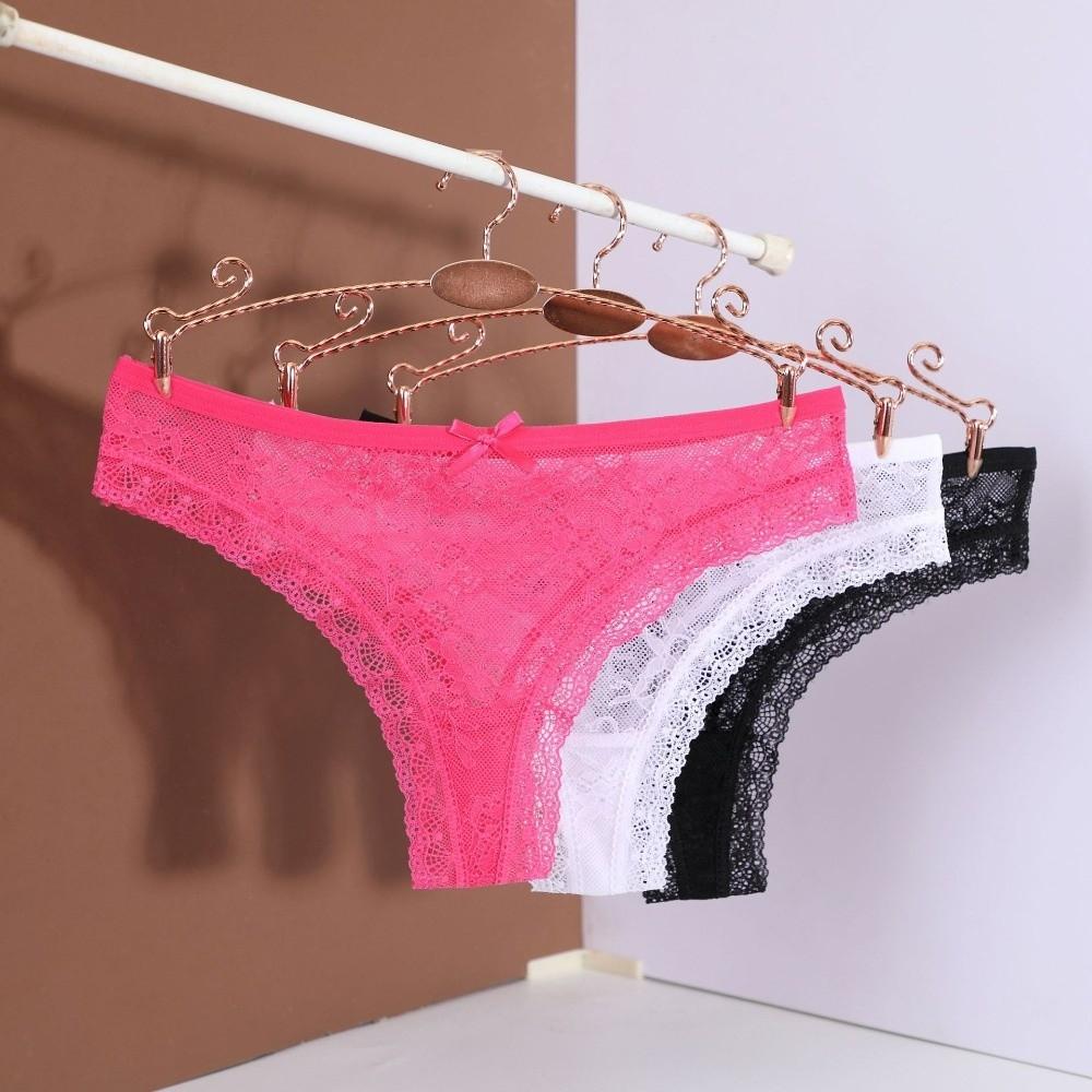Low Waist Mesh Briefs Women Bow Flower Romantic T Panties Fashion Mesh Sheer Lace Thong Home