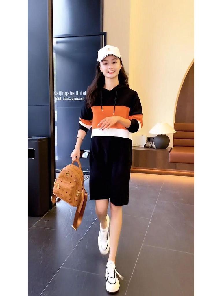 Dámské mikinové šaty s kapucí v korejském stylu - Středně dlouhé, Slim fit, Velká velikost, Trend podzim/zima