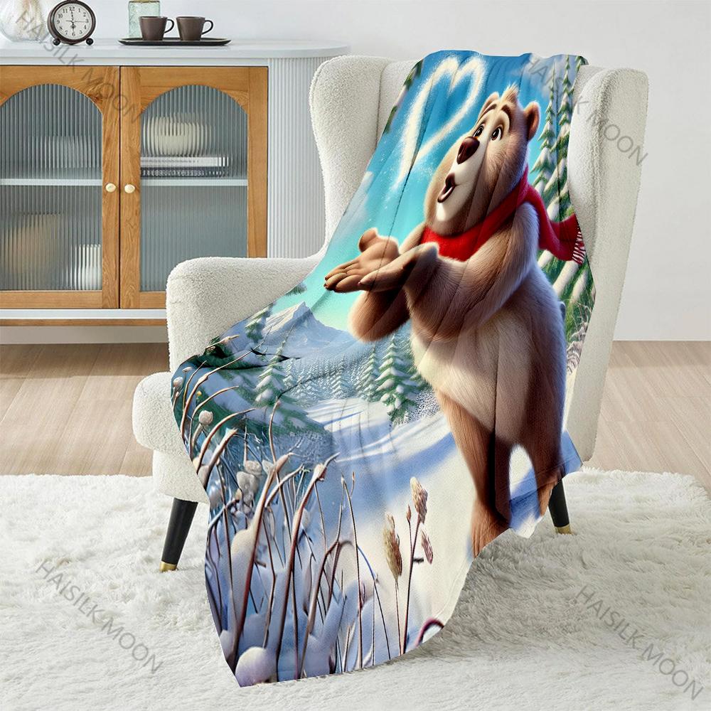 

1PC Winter Forest with Snowy Heart Pattern Blanket Flannel Material Soft Warm for All Seasons, Home Outdoor Camping Picnics RV 75x90cm