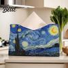Household Storage Bag Leather Tissue Box Cover Foldable Desktop Organizer Oil Painting Style Napkin Holder Case Reusable Facial Paper Organizer