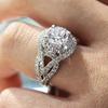Huitan Elegant Women Ring for Wedding Engagement Promise Accessories Inlaid Brilliant Cubic Zirconia Aesthetic Fashion Jewelry