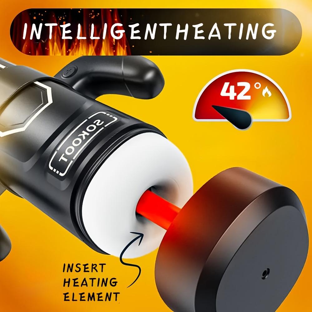 Male Vibro Massage Cup – 9V/6Thrust/3Suck+Heat, Auto-Suction, Rechargeable, Silicone, Easy Clean, Disposable Heads, Pleasure Toy