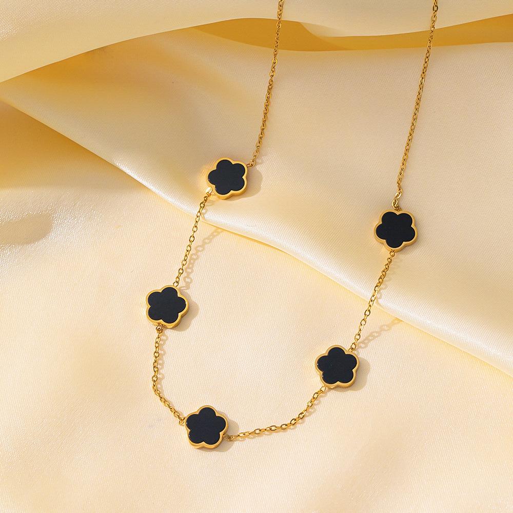 Titanium Steel Necklace Female Niche Light Luxury Design Sense Clavicle Chain Stainless Steel Plant Fritillary Five-leaf Petal Necklace