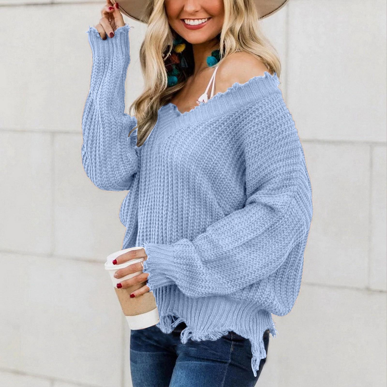 Женский модный свободный свитер без бретелек с глубоким v-образным вырезом и нерегулярной бахромой индивидуальный свитер XXL 2455₽