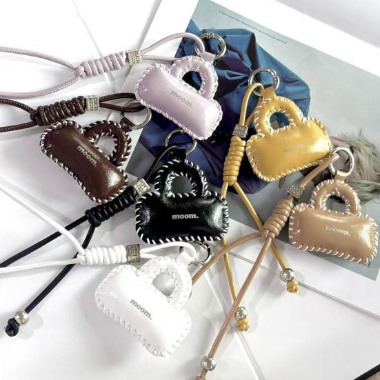 Leather Bag Pendant PU Leather Mini Bag Charm with Hand-Woven Rope