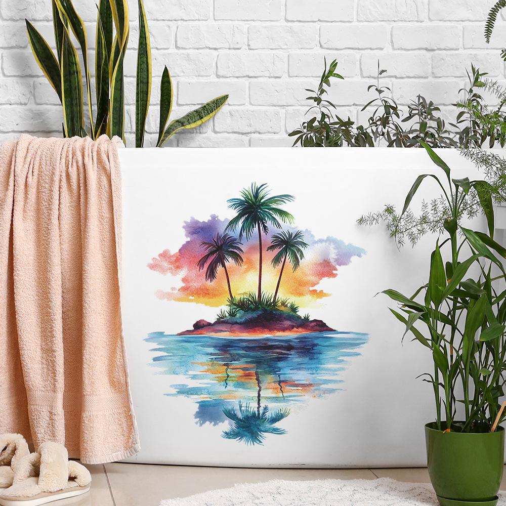 Bemalte Kokosnussinsel Wandhintergrund Landschaftsgestaltung Dekorative Wandaufkleber