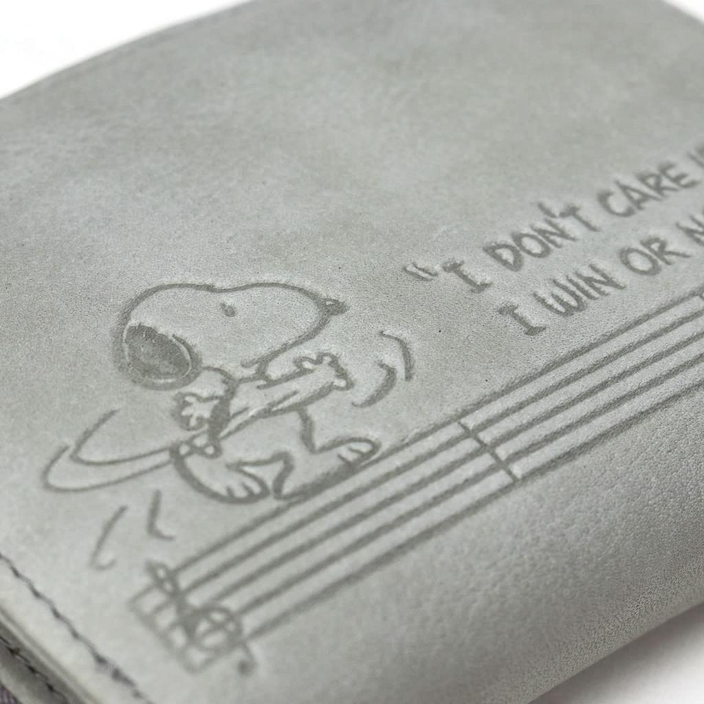 73281 Bifold Short Wallet Round Zipper Embossed Genuine Leather Black [Snoopy] Women's