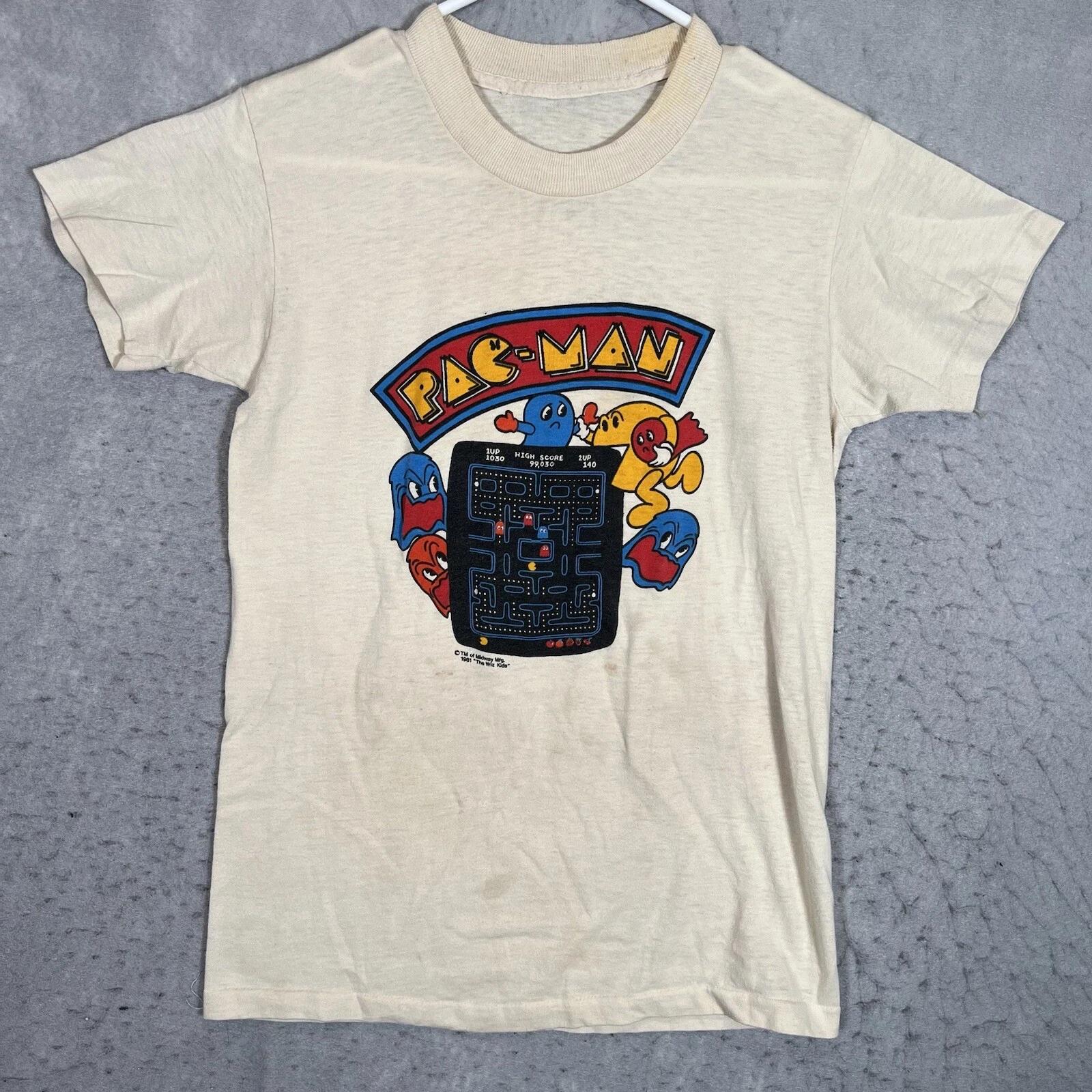 

A1 Vintage 1981 Midway PacMan Video Arcade Game T Shirt Adult Small Beige Mens 4XL