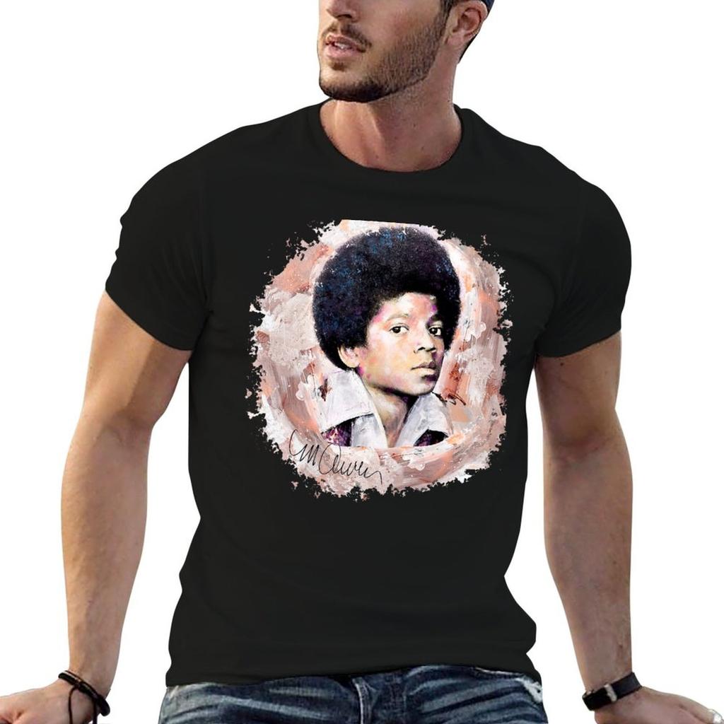 Young Michael Iconic Afro Jackson Pop Art Portrait T-Shirt Festive Simple T-Shirt
