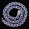 12MM Silber Plated Iced Out Blau CZ Jumbo Quadrat Funkelnde Cluster Zirkonia Tennis Link Ketten für Herren