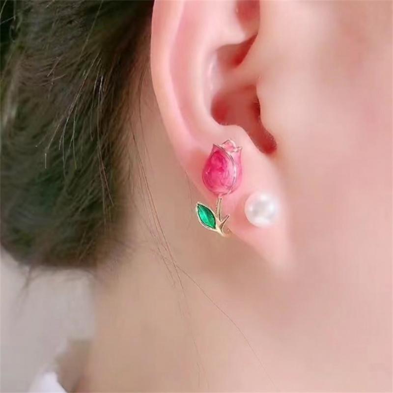 Fashion Korean enamel  Tulip ear stud Earrings  for Women Girl Gift Jewelry Wholesale